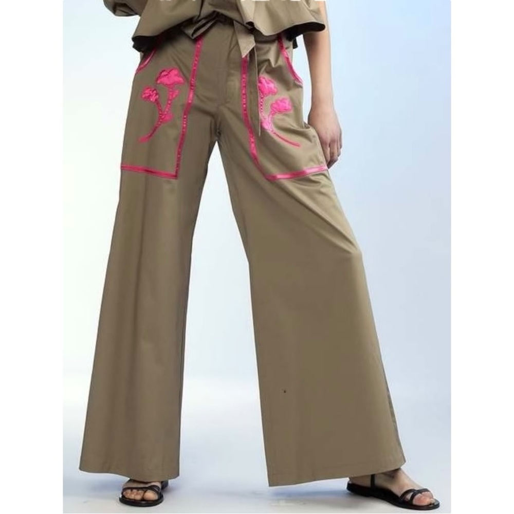 NWT Cynthia Rowley Annabelle Khaki Brown Relaxed Fit Flared Wide Leg Pants